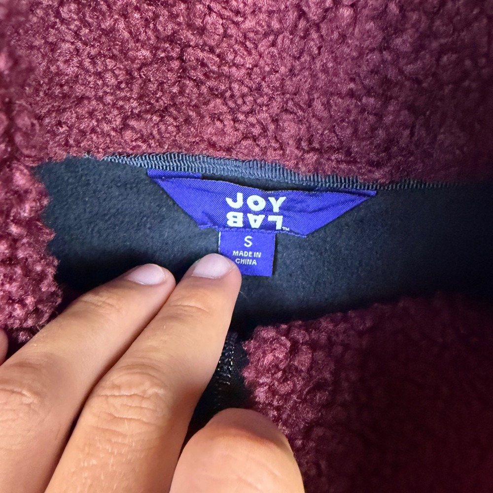 JoyLab Womens Small Burgundy Sherpa Fleece Full Zip Jacket High Neck Maroon - Picture 2 of 5